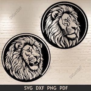 Arquivos Lions DXF, Lion in Circle Dxf, arquivos de corte CNC, Dxf para corte a laser, Lion svg para Cricut, arquivos de corte de metal cnc, Svg para roteador Cnc