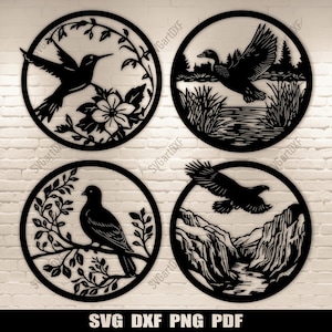Fågelscener Dxf för laserskärning, CNC-metallskurna designer, kolibri, duva, örn, anka Svg för Cricut-projekt, DIY vinyldekal