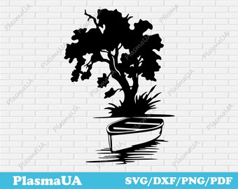 Boat scene Svg Cut File: for Cricut, Silhouette and Glowforge machines, Dxf for CNC Laser, Plasma Cutting - Instant Download