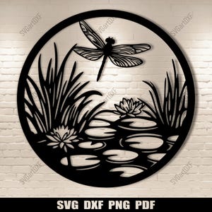 Dragonfly Scene Svg, Cricut Project, Dxf voor CNC, lasergraveerbestanden, ontwerp voor metaalsnijden, DIY Wall Art