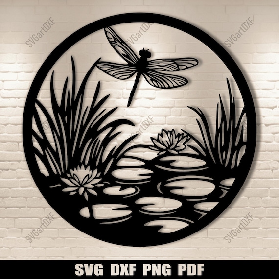 Dragonfly Scene Svg, Cricut Project, Dxf for CNC, Laser Engrave Files, Metal cutting design, DIY Wall Art