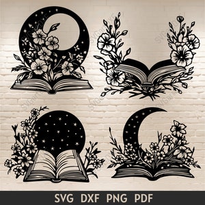 Floral Books Svg, Open Boek Svg, Boek Svg ontwerp, boek met bloemen svg, cricut svg-bestanden, boeken dxf-bestanden, png voor scrapbooking