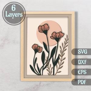 3D Flowers Svg Shadow box, 3d layered svg, Wall decor 3d svg, 3D Flowers Multilayer, Svg for Cricut, Silhouette cut files, Dxf for Cnc Laser