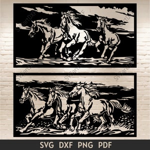 Pferd Panels Dxf, Laser-Schneiddateien, Pferd CNC Cut File, Paneele für den Cnc-Plasma-Schnitt, Pferd Metallschneiden, DXF Wanddekor, Pferde svg