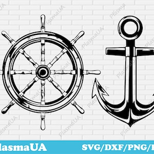 Anchor svg, anchor cut file, Ship wheel vector, Ship wheel svg, vector files, silhouette files, cnc file, cuttable vector file, png cut file