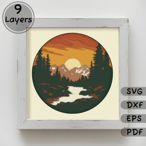 3D Shadow Box Nature Scene SVG, plantilla de corte de papel en capas, bricolaje de decoración del hogar, archivos svg multicapa, descarga instantánea