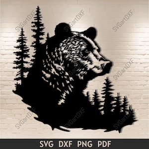File DXF di progettazione CNC Bear Forest per taglio laser e plasma, file di taglio del metallo, arte vettoriale per incisione di orsi, file SVG per Cricut