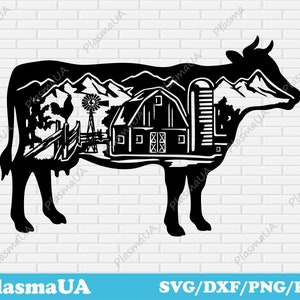 Farm scene dxf, farm animals scene dxf, cow dxf file, svg for vinyl cutting, dxf for milling, dxf for decor making, animals cutting svg