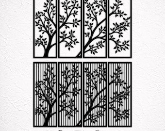 Tree Screen SVG DXF – 8 Decorative Branch Panels for Laser CNC Plasma Cutting