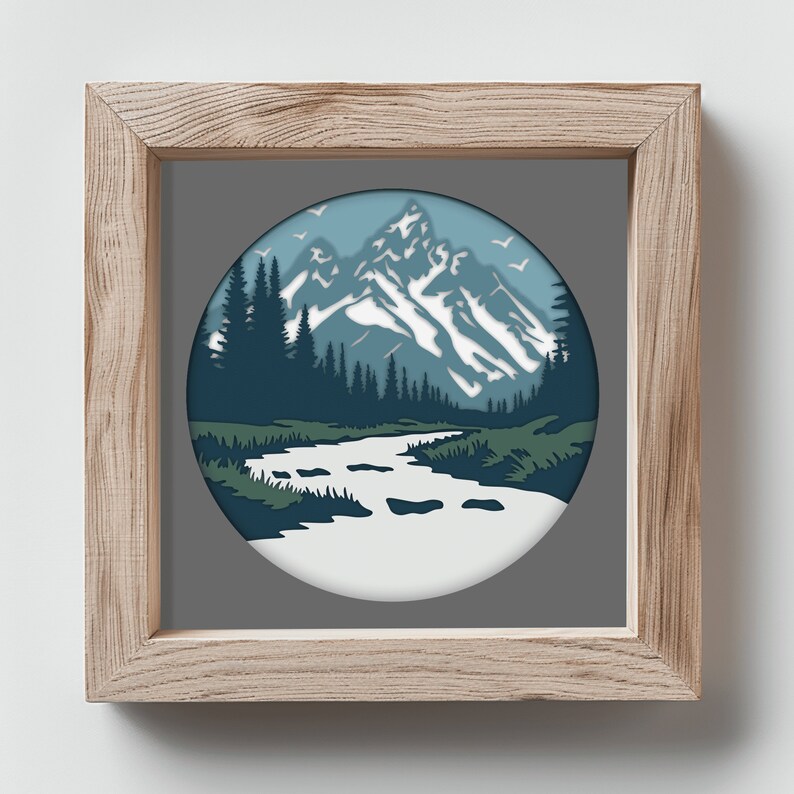 Paper Mountain Shadow Box DIY Template, Layered SVG for Cricut, DXF for Laser Cut, Papercut Home Decor, Instant Download