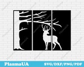 Wall decor dxf, Deer dxf, Tree dxf, home decor svg, dxf panels, svg dxf png, decor dxf, dxf files for cnc, svg dxf files, dxf file, pdf file