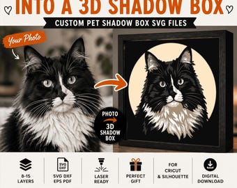 Benutzerdefinierte Haustier 3D Schattenbox vom Foto | Personalisierte Schicht SVG DXF | Hund Katze Portrait | Laser-Cut Cricut Dateien
