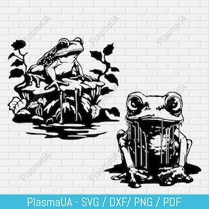 Grenouilles svg fichiers coupés, fichiers silhouette svg, dxf cnc pour laser, fichiers vectoriels svg, grenouilles png, fichiers png transparents, fichiers dxf, animaux pdf
