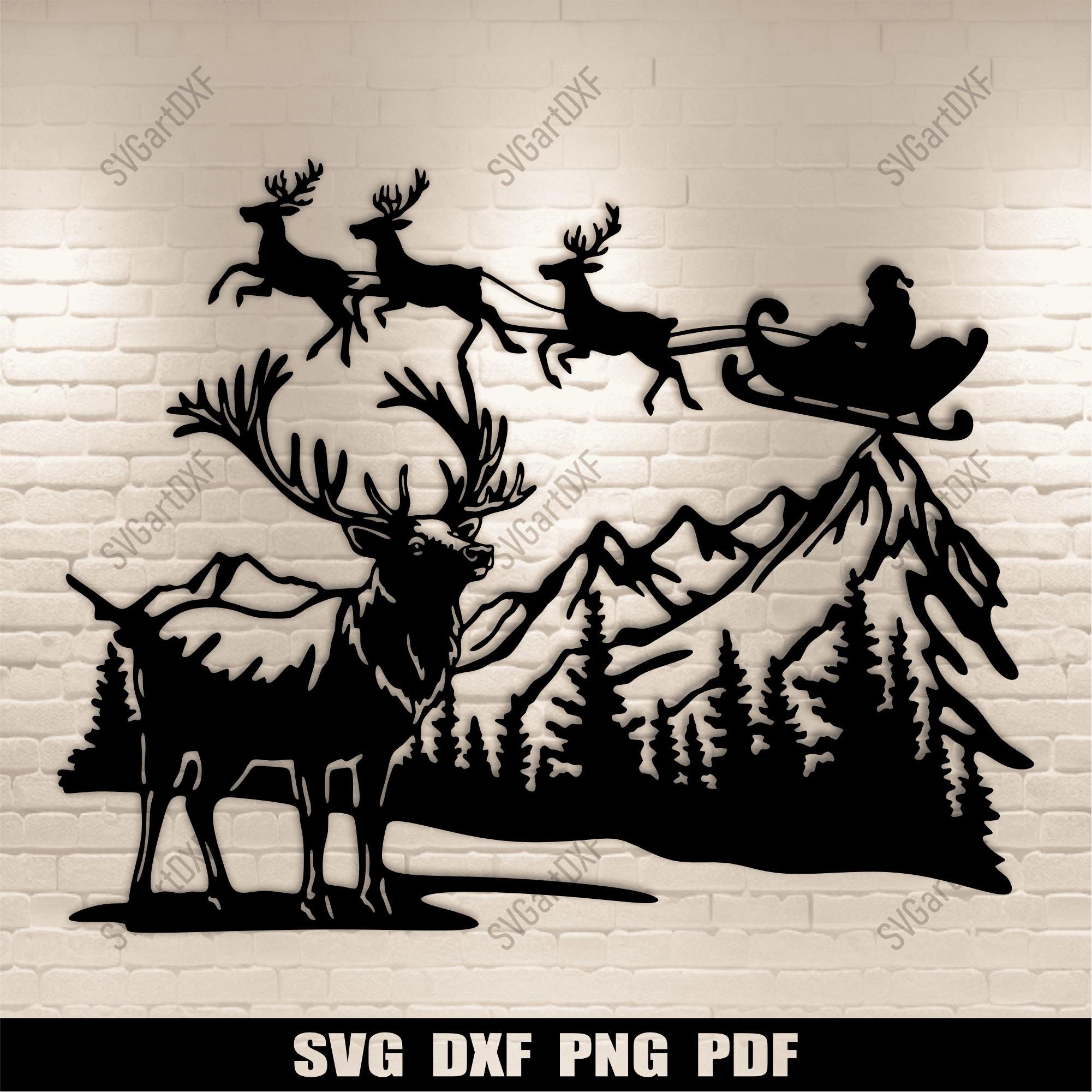 Santa Sleigh and Reindeer Svg for Cricut, Christmas Scene Dxf for CNC ...