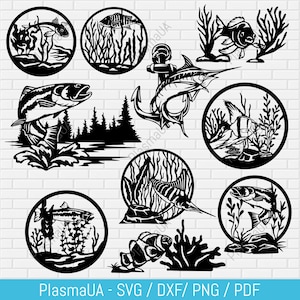 Fish svg dxf, metal cutting dxf, fishing dxf for laser, fish clip art, svg for cricut, plasma cut files, crafting svg, dxf for engraver