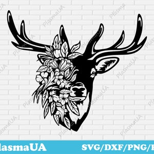 Deer with flowers dxf, deer dxf file, cut files for laser, cricut svg files, animal dxf, deer for laser, png svg file, cutting files for cnc