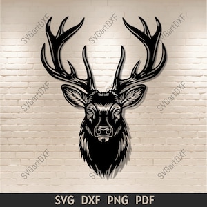 Rustieke hertenkop Svg Dxf Png-bestanden voor lasersnijden, Cricut, silhouetprojecten, wanddecoratie DIY