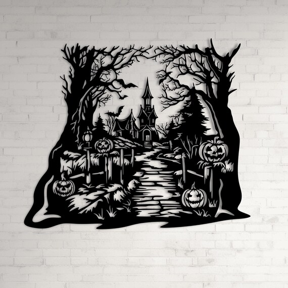 Scary Halloween Scene Svg Cut File, Haunted House Svg, Halloween