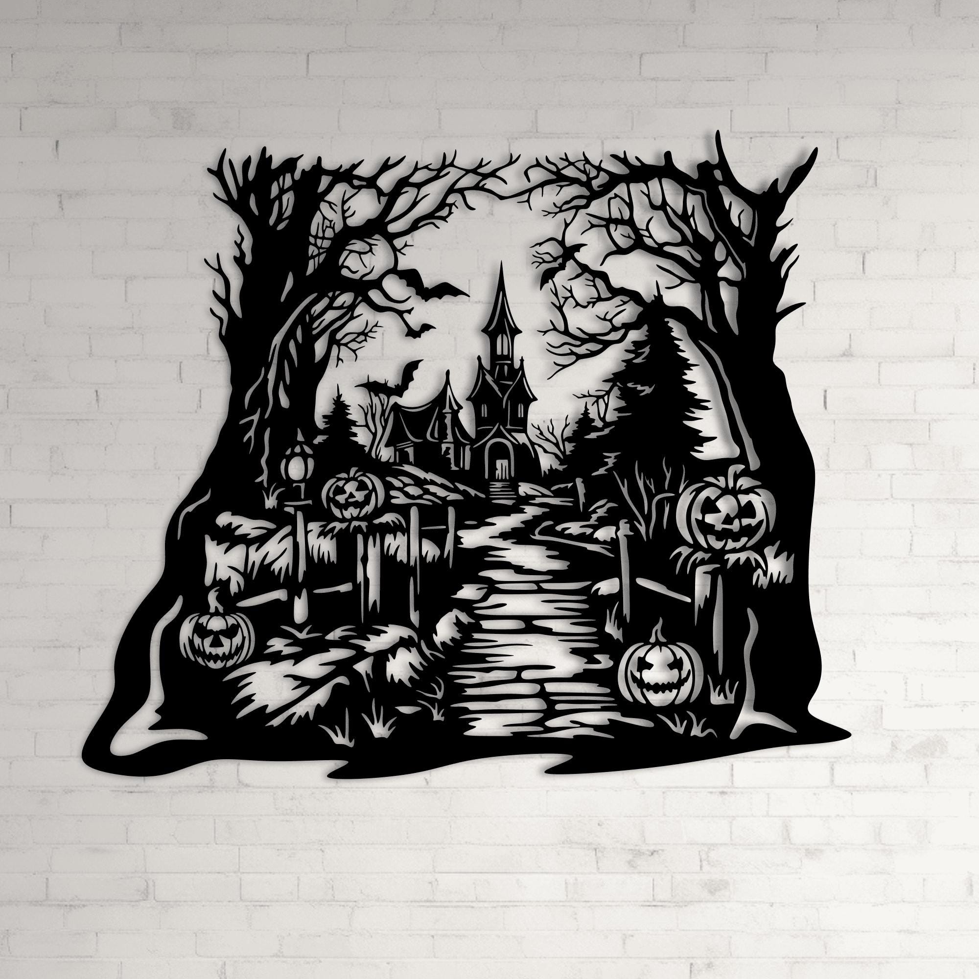 Scary Halloween Scene Svg Cut File, Haunted House Svg, Halloween