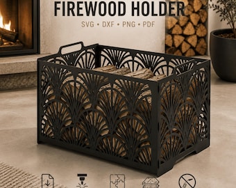 Art Deco Kaminholzhalter DXF SVG | Modernes Holzregal Laser Cut File | CNC-Plasma-Holzlager