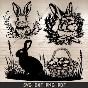 Osterhase svg, Ostereier svg, Osterszene dxf, Cnc-Dateien für Holz, Ostern Laser Cut svg, Osterkaninchen svg, Ostersugs svg