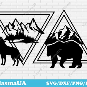 Animaux sauvages DXF pour découpe laser et plasma, ours et renard géométriques pour Cricut, décoration murale
