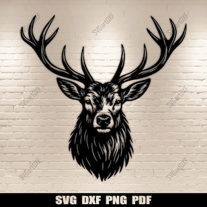 Hjorthuvud SVG DXF – Realistisk bocksilhuettklippfil för laser CNC, metallväggkonst, Cricut, silhuett
