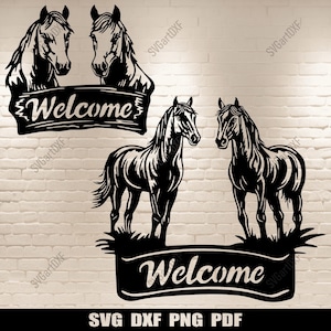 Kundengerechtes Willkommens-Pferd Dxf für CNC & Laser, Laser-Plasma-Kunst-Design, im Freien Dekor-Datei, DIY Wohndekor