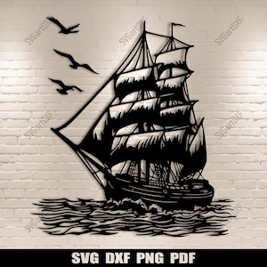 Sailboat Svg, Cutting files for Cricut, Dxf for CNC, Nautical SVG, Old Ship vector, Instant Download Craft files