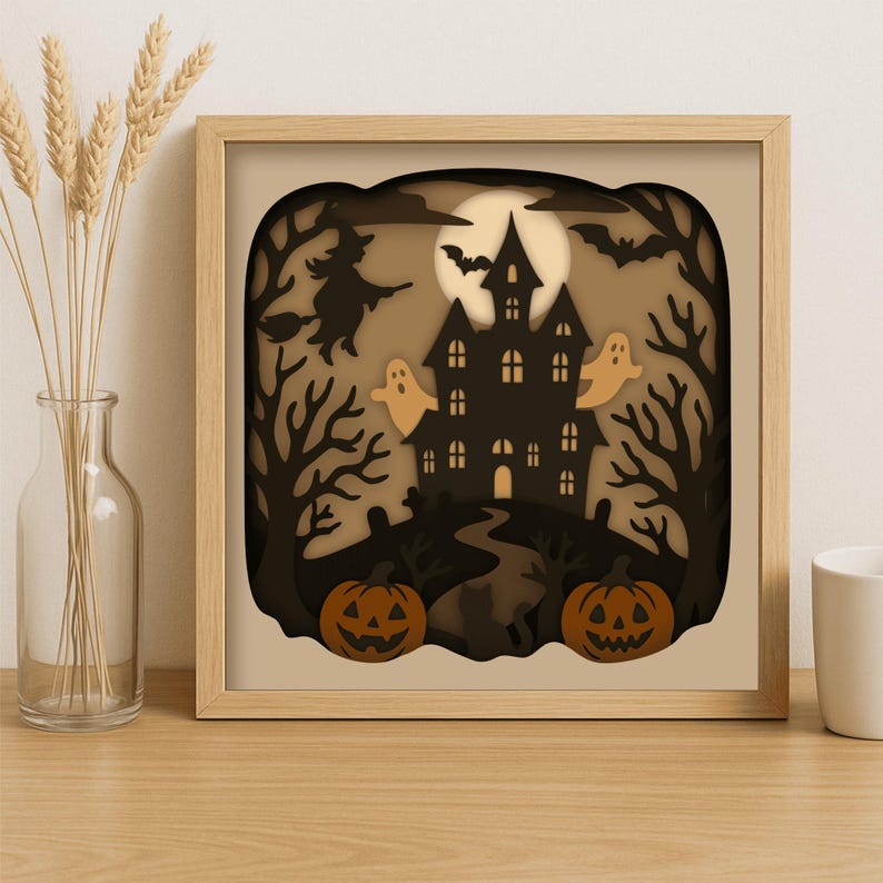 Spooky Halloween 3D Layered Shadow Box SVG DXF EPS | Haunted House ...