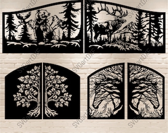 Home Gate Designs DXF Files, Tree Bear Deer Horse, Metal Cutting Design, CNC Plasma Cutter Art, Panels Dxf for Laser cut