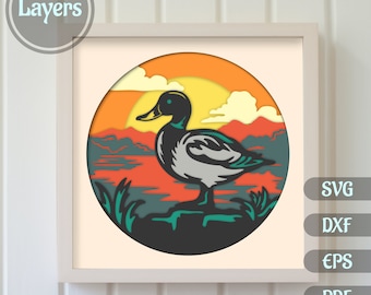 Mallard 3D Svg Shadow Box, Multilayer Svg, Nature 3d shadow box, Papercut art, 3d templates svg, 3d duck svg for Cricut, 3d layered craft