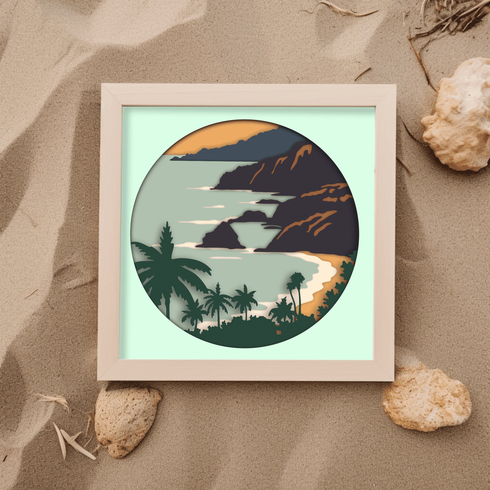 Layered Papercut Tropical Beach Svg, 3D Shadow Box, Sea 3d Layered Svg ...