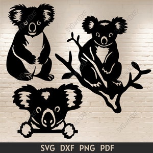 Animales CNC archivos cortados, Koala svg para cricut, Australia Wild Life svg, Koala dxf para láser, Koala para silueta, diseño svg de sublimación