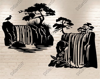 Waterfall svg, Waterfall dxf for laser cut, Waterfall Cricut, Wildlife Waterfall Clipart, svg files for cnc router, Landscape Dxf files