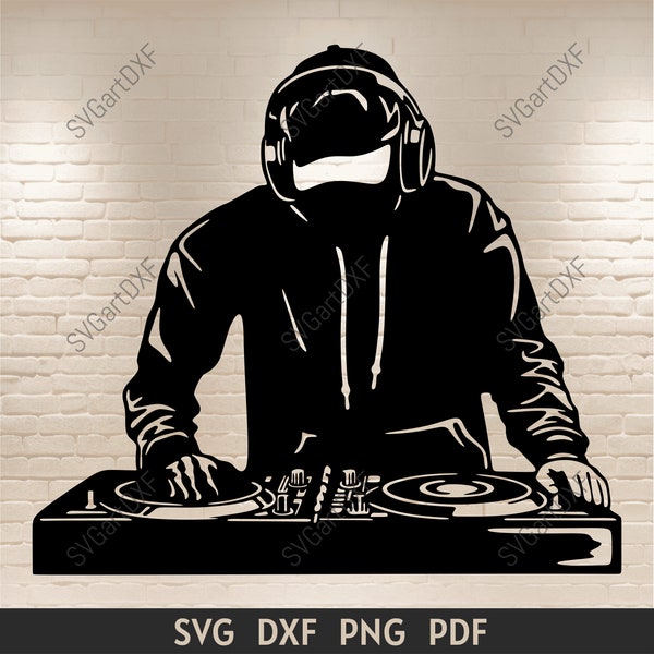 DJ Disc Jockey Svg, Dj Turntable Svg, Dj cut files, music svg, Silhouette Disc Jockey, dxf for cnc laser, t-shirt png design
