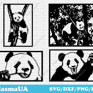 Panda clipart dxf-bestanden voor plasmasnijden, svg-snijbestanden panda voor cricut, download cnc-ontwerpen voor lasercut, muursticker svg