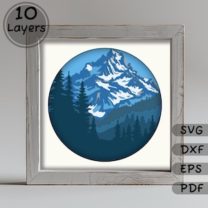 3D Layered beautiful mountain Papercut Template, Shadow Box SVG for Cricut, Glowforge, Silhouette, Multilayer art, Home decor DIY