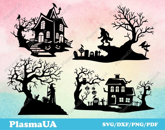 Halloween Scene Svg Halloween Svg Halloween Clipart Dxf | Etsy