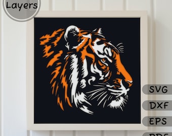 Tiger 3D Light Box Svg for Cricut, 3d layered Template, Multilayer for Laser Cutting, Layered Wood art, Shadow Box Crafts, Cardstock Dxf