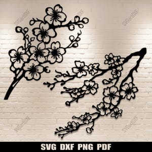 Körsbärsblommor SVG DXF-design | Skärfiler för Cricut, Glowforge och CNC-plasma | Metallväggkonst | Digital nedladdning