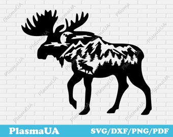 Moose cut file, moose silhouette, dxf cut file, laser svg, laser cut pattern, nature cut file, laser cut svg, svg cutting file
