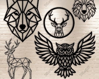 Geometrische dieren bundel SVG DXF – wolf, hert, uil silhouet snijden-bestanden voor CNC, Cricut, Glowforge, silhouet, sublimatie ontwerp