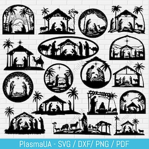 Svg de la Nativité, Noël svg, silhouette de crèches, fichiers découpés au laser svg, svg dxf de la Nativité pour cricut, fichiers coupés svg, crèche de Noël