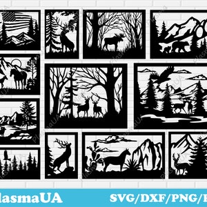 Wildtier-Panels, Dxf-Dateien für Laser, Wasserstrahlschneiden, Metall Wandkunst, CNC-Dateien für das Laserschneiden
