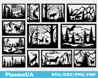 Wildlife dxf, DXF files for laser, metal wall art, Files for plasma cut, cnc files, files for cricut, deer svg, horse svg, panels of nature