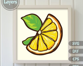 3D Lemon Shadow Box-sjabloon, citroen gelaagde svg-bestanden voor de cricut, dxf voor silhouette, 3D-Pape rcutting, dxf-bestanden voor lasergesneden, eps-bestanden