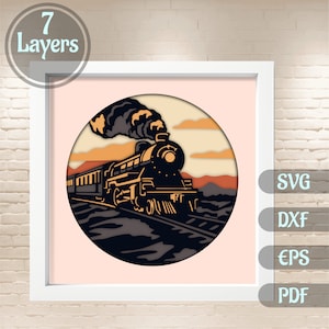 3D überlagerter Dampfzug-Svg Schnittdateien für Cricut, Schattenbox-Vorlage, Papierschnittkunst, Multilayer-Design, Dxf für Cnc Laser, Wohnkultur DIY