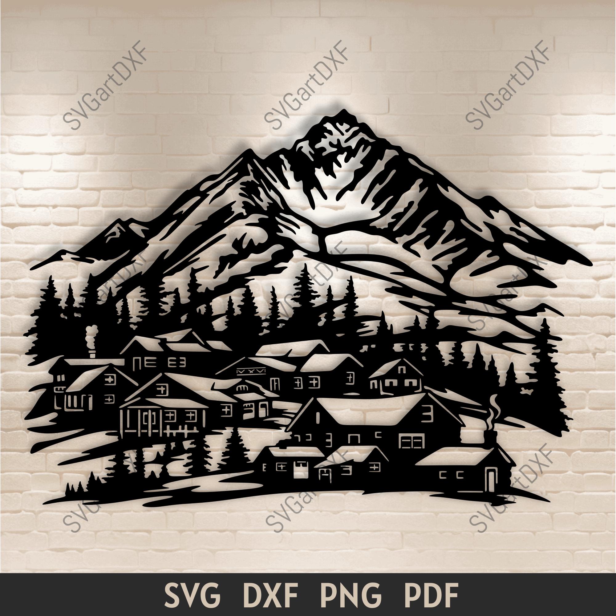 Mountain Village Svg, Cutting Files for Cricut, Dxf Files Cnc