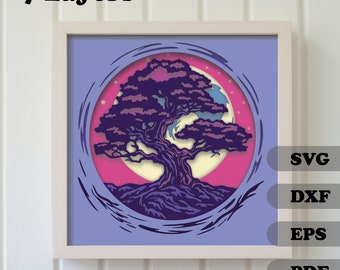 3D Tree Shadow Box, 3D Layered SVG, Pliki do cięcia dla Cricut, Szablony Papercraft, Pliki do cięcia sylwetki, Wielowarstwowe SVG, Pliki do cięcia rzemieślniczego